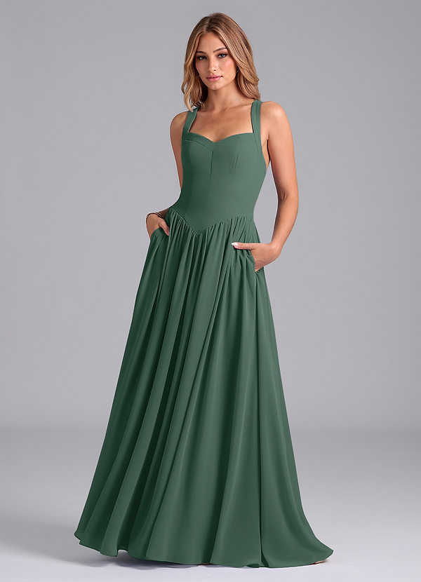 Azazie Francis Vestidos Dama de Honor Vestido de Musgo Marino de Gasa de Corte en A con Corsé image1