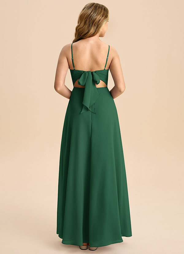 Azazie Shale Junior Robe Trapèze en Mousseline de soie Arc Vert Foncé image1