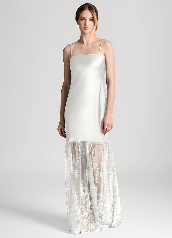 front Biały Satynowa koronkowa sukienka maxi