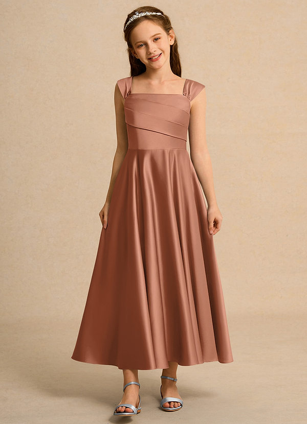 Azazie Bundle Junior Formal Klänningar för brudeflicka Klä A-Line i Matt satäng Plisserad image1