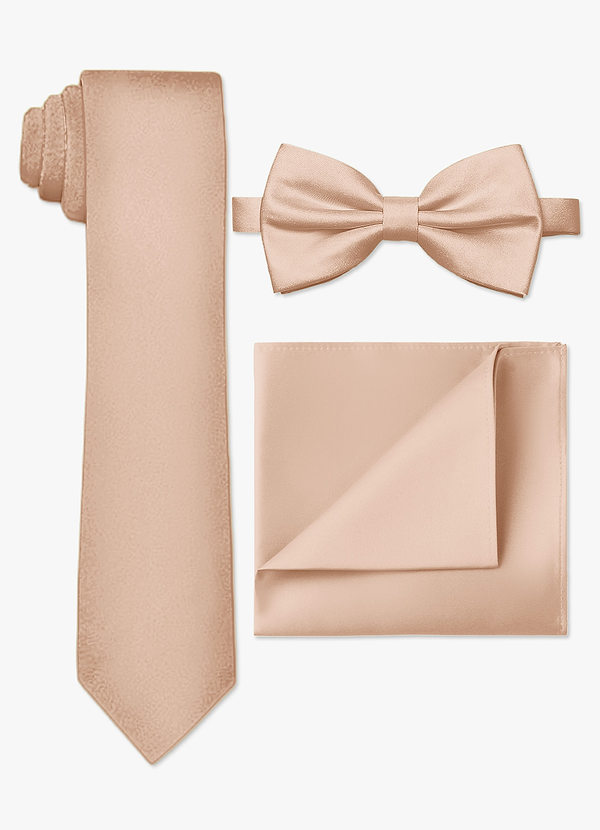 front Ensemble cravate fine, nœud papillon et pochette en satin mat
