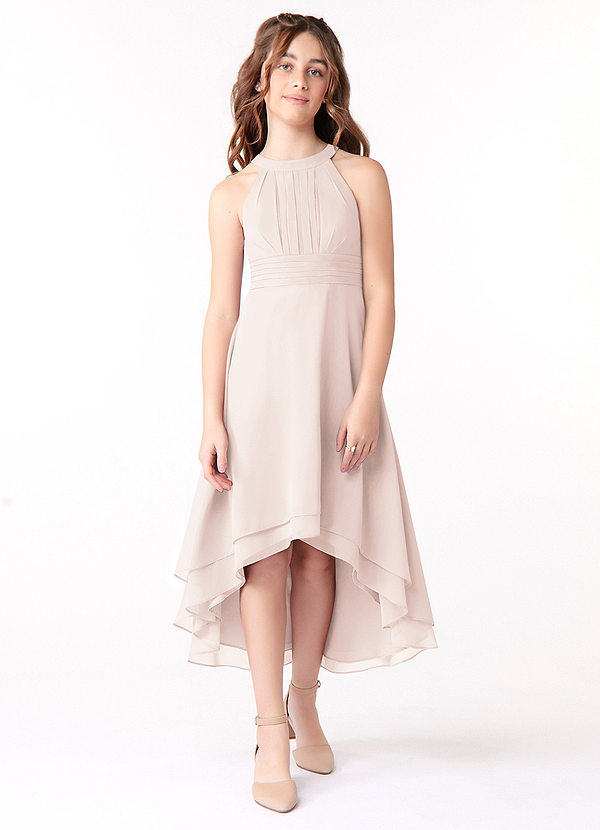 Azazie Linna Junior Vestido de Pétalo De Rosa de Gasa de Corte En A con Plisado image1