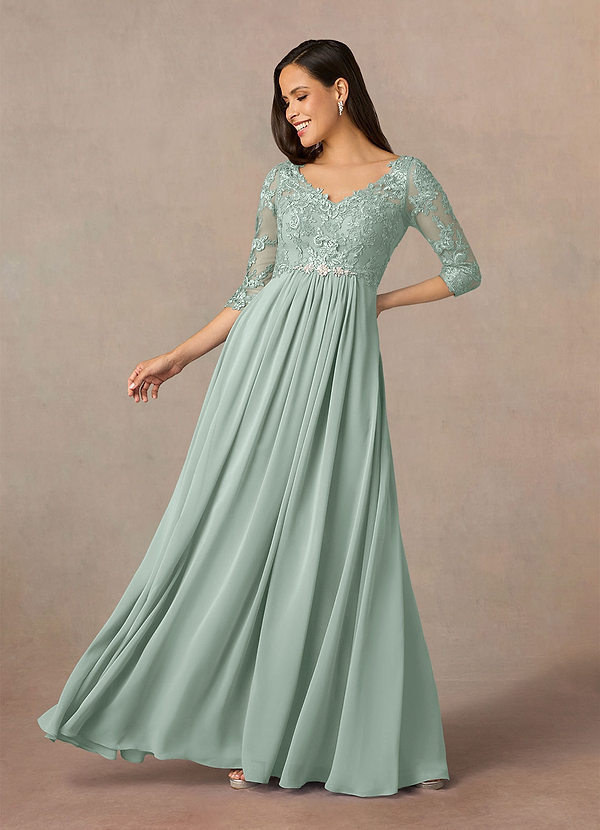 Azazie Hayek Vestidos para la madre de la novia Vestido Agave de Gasa de Corte en A con Cuello en V de encaje image1