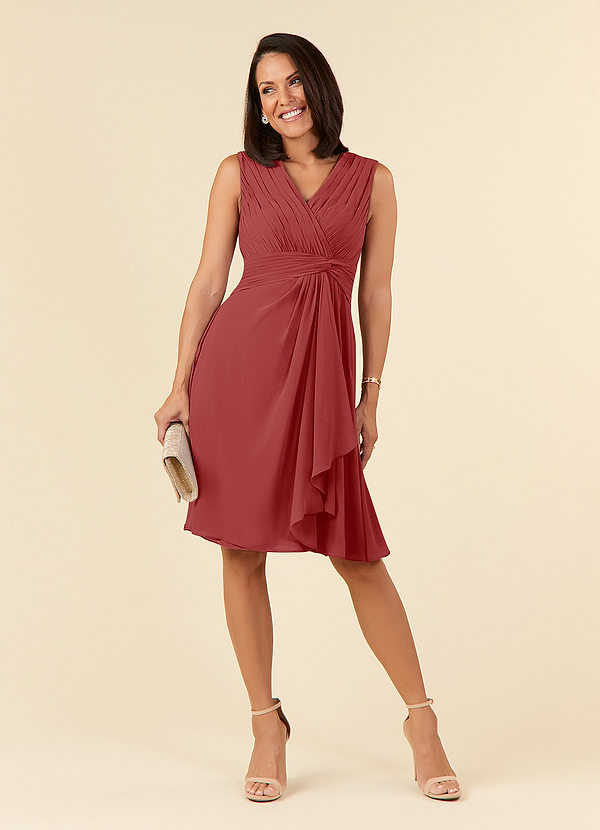 Azazie Theron Brautmutterkleider A-Linie V-Hals Gefaltet Chiffon Kleid Rost image1