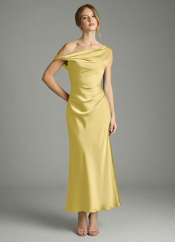 Azazie Emerson Brautjungfernkleider Meerjungfrau-Linie Schulterfrei Stretch-Satin Kleid Kanarienvogel image1