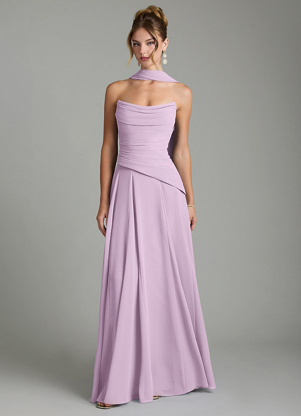 Azazie Gabriela Bridesmaid Dresses Frosted Lilac A-Line Corset Chiffon Dress image1