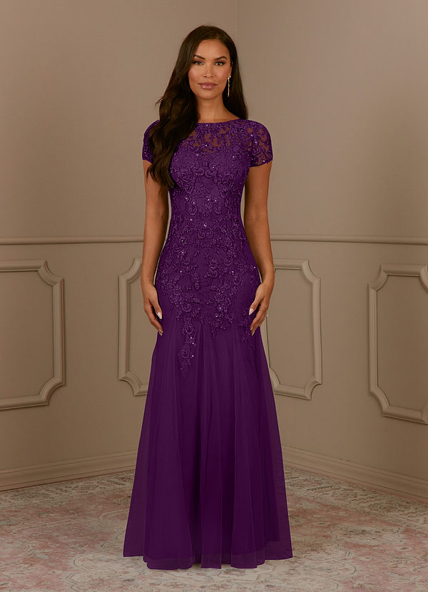 Azazie Laurie Mother of the Brides Dresses Grape Mermaid Scoop Sequins Tulle Dress image1