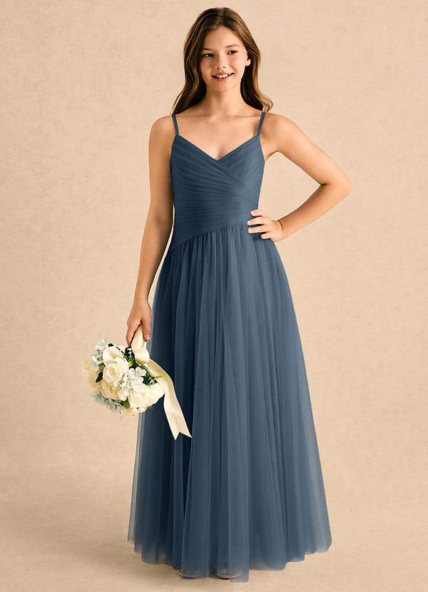 Azazie Poppy Girls Formal Sukienki dla Dziewczynki Sypiącej Kwiaty Linia A Plisowana Tiul Długość podłogi Sukienka image1