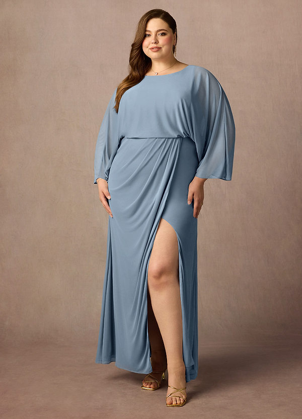 Azazie Ysabella Abiti da Mamma Sposa Abito Sirena in Maglia Plissettato Blu Polveroso image1