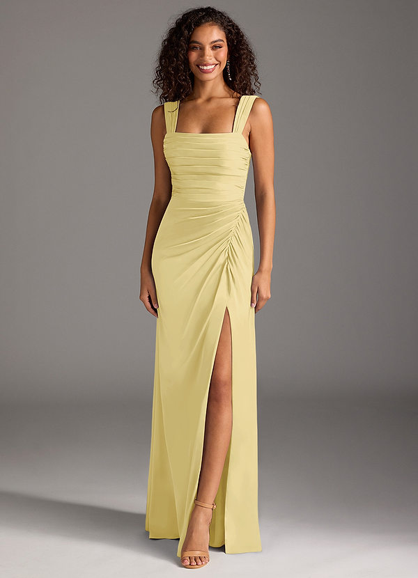 Azazie Jesaphine Robes Demoiselle d'honneur Robe Fourreau en Satin extensible Arc Sorbet Citron image1