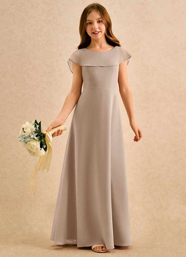 Azazie Kittie Girls Formal Flower Girl Dresses Taupe A-Line Chiffon Dress image1
