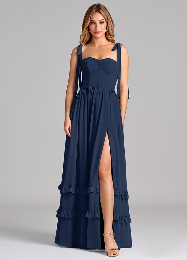 Azazie Anastacia Bridesmaid Dresses Dark Navy A-Line Sweetheart Neckline Chiffon Dress image1