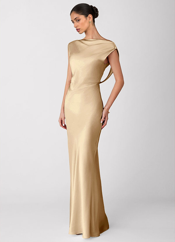 Liora Champagne Luminous Satin Maxi Dress image1
