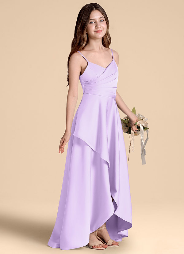 Azazie Prisha Junior Lilac A-Line Pleated Stretch Satin Dress image1