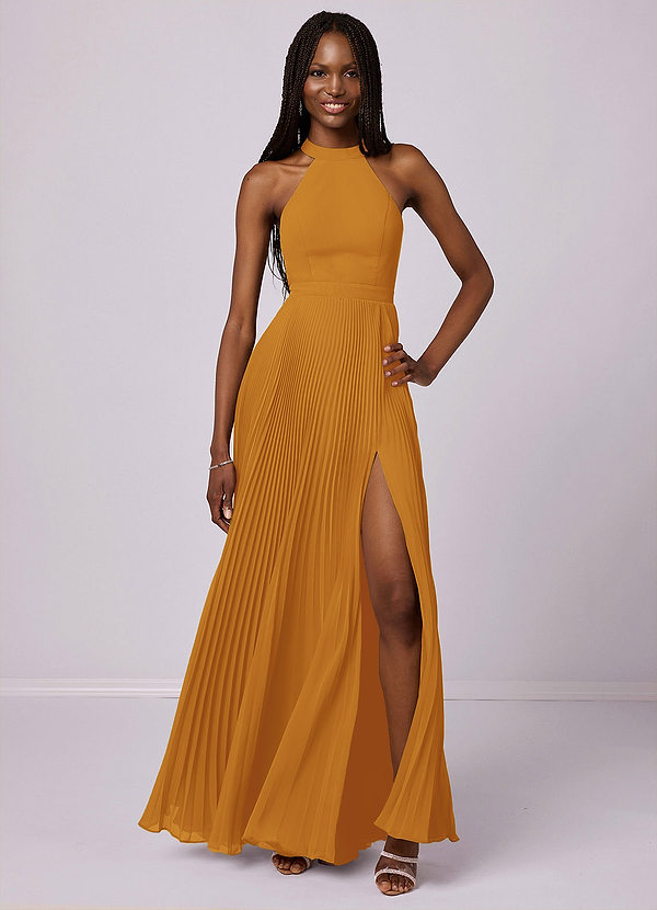 Barbie ♥ Azazie Bridesmaid Dresses Butterscotch A-Line Pleated Chiffon Dress image1