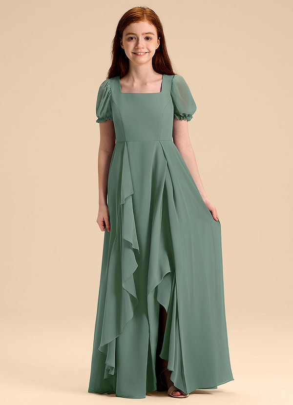 Azazie Priya Junior Abito A-Line in Chiffon Blusa Eucalipto image1
