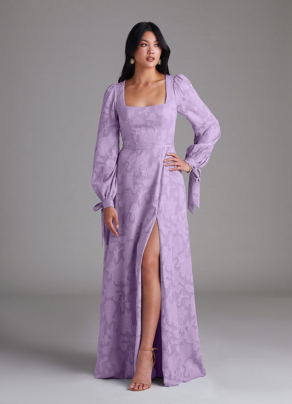 Azazie Leonia Brautjungfernkleider A-Linie Langarm Blumen-Burnout Kleid Flieder image1