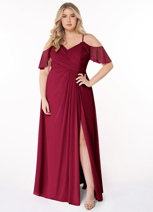 Dakota Bridesmaid Dresses Burgundy A-Line V-Neck Pleated Chiffon Dress image1