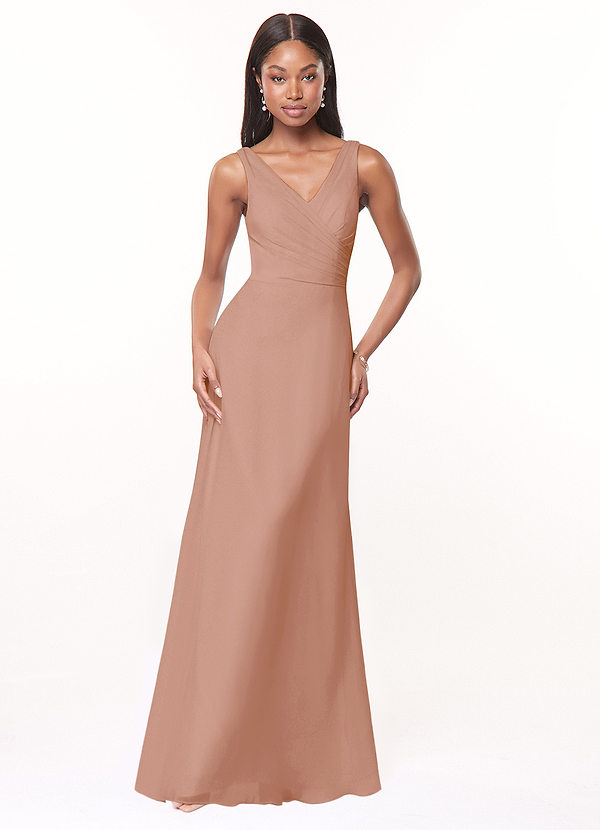 Azazie Nala Bridesmaid Dresses Champagne Rose A-Line Pleated Chiffon Dress image1