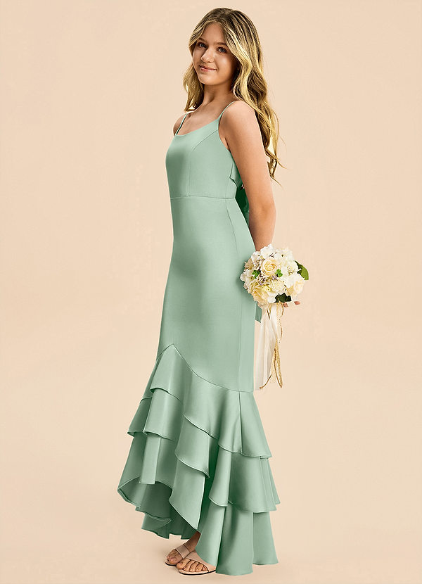Azazie Fay Junior Agave Mermaid Ruched Stretch Satin Dress image1