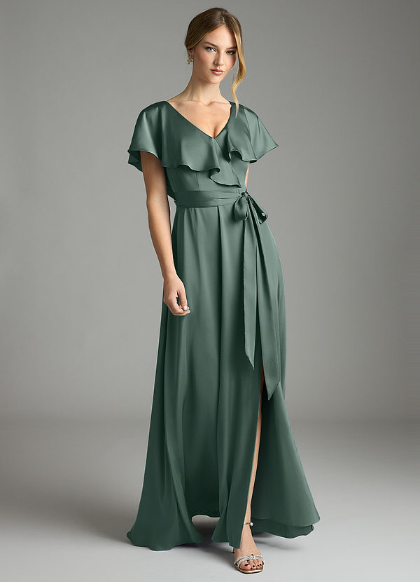Lainey Bridesmaid Dresses Sea Moss A-Line with Pockets Stretch Satin Dress image1