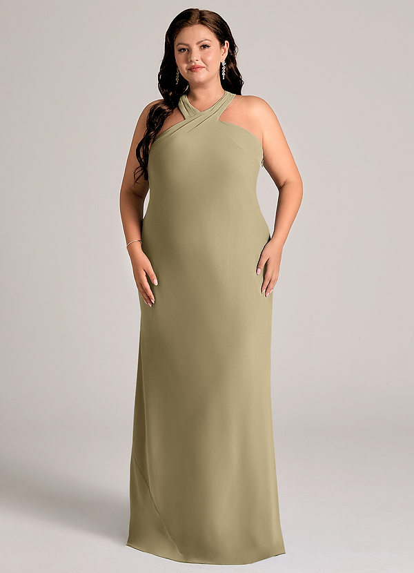 Azazie Doretta Bruidsmeisjes Jurken Jurk van Chiffon met Zeemeermin Geplooid Mosgroen image1