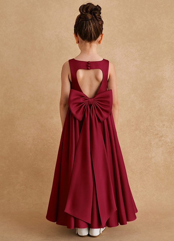 Azazie Bettie Flower Girl Dresses Burgundy A-Line Bow Matte Satin Dress image1
