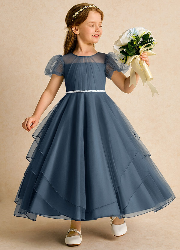 Azazie Duckie Abiti da Ragazza di Fiori Abito Principessa in Tulle Plissettato Blu Nettuno image1