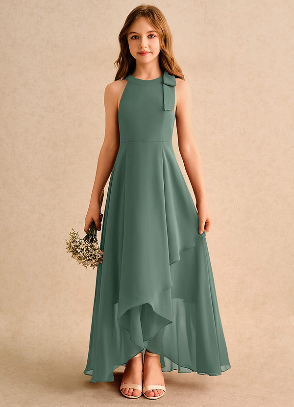 Azazie Boop Girls Formal Blumenkinder Kleider A-Linie Schleifen Chiffon Kleid Eukalyptus image1