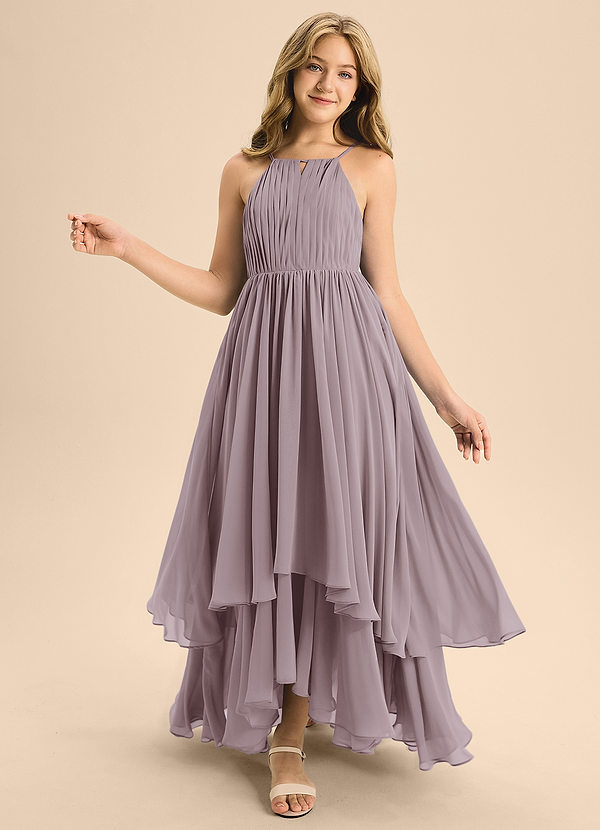 Azazie Elliora Junior A-Linie Plissee Chiffon Kleid Dämmerung image1