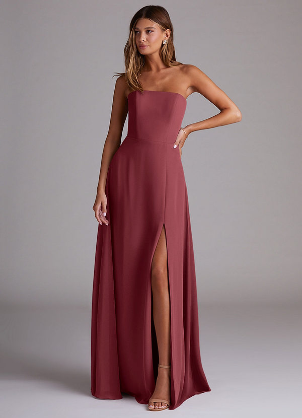 Azazie Wren Abiti da Damigella Abito Convertibile A-Line in Chiffon Spacco Laterale Merlot image1