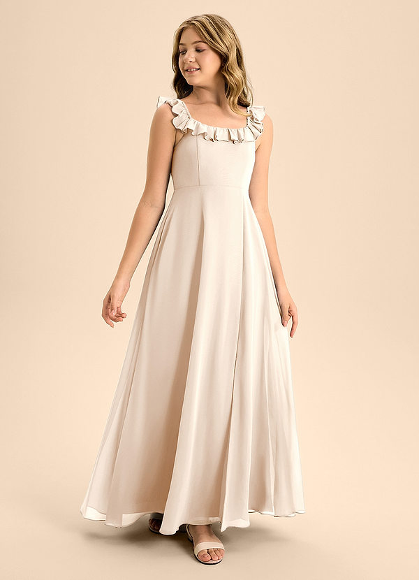 Azazie Callie Junior White Alabaster A-Line Ruched Chiffon Dress image1