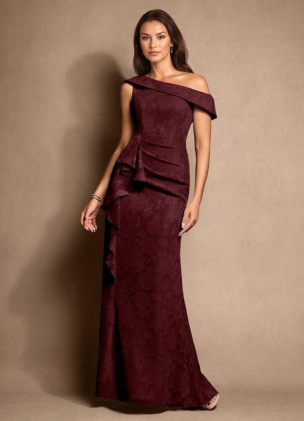 Azazie Hamptons Mother of the Brides Dresses Cabernet A-Line Pleated Floral Burnout Dress image1