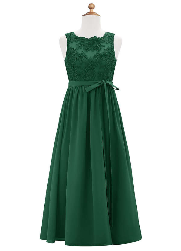 Azazie Elly Junior Dark Green A-Line Lace Chiffon Dress image1