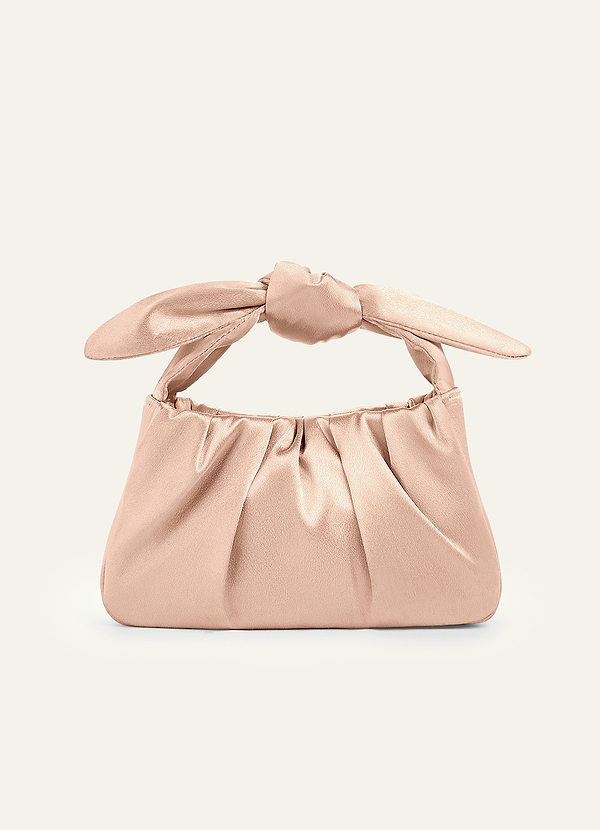 front Farblich passende Handtasche aus Metallic-Satin mit geknotetem Griff