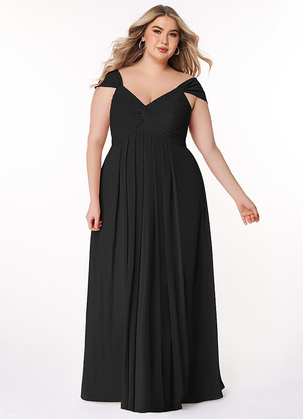 Azazie Kaitlynn Bridesmaid Dresses Black Empire Ruched Chiffon Convertible Dress image1