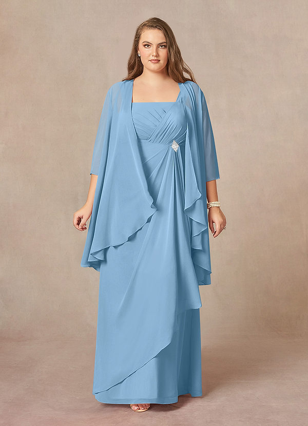 Azazie Weisz Mother of the Brides Dresses Steel Blue A-Line Square Neckline Pleated Chiffon Dress image1