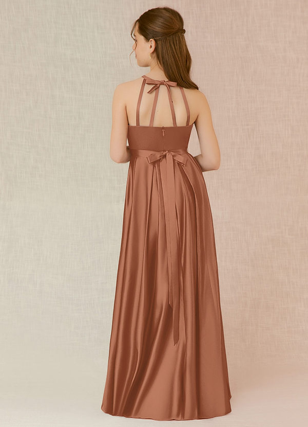 Azazie Arianthe Junior Bronzer A-Line with Pockets Stretch Satin Dress image1