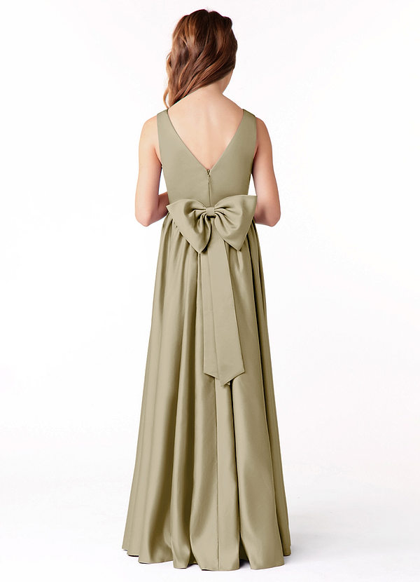 Azazie Hathaway Junior Moss Green A-Line Bow Stretch Satin Dress image1