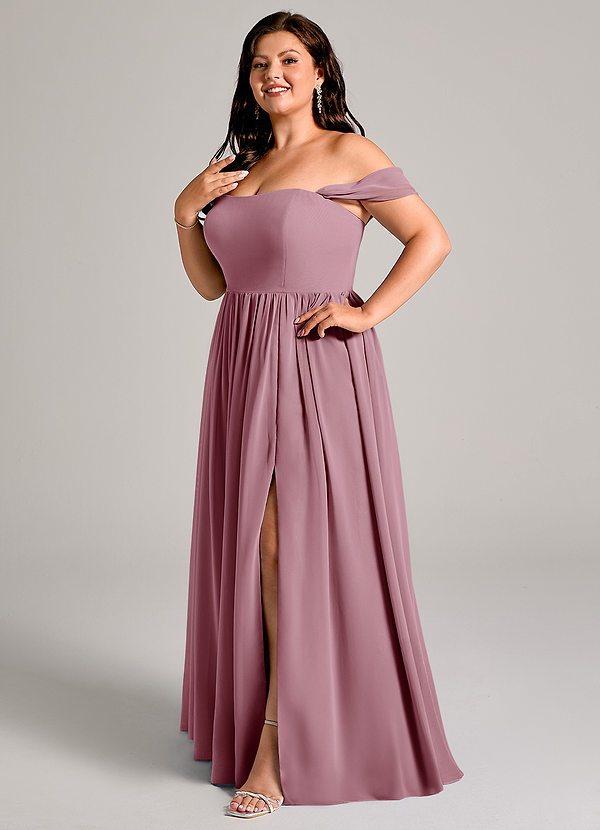 Azazie Calianna Abiti da Damigella Abito Convertibile A-Line in Chiffon a Spalla Scoperta Vintage Malva image1