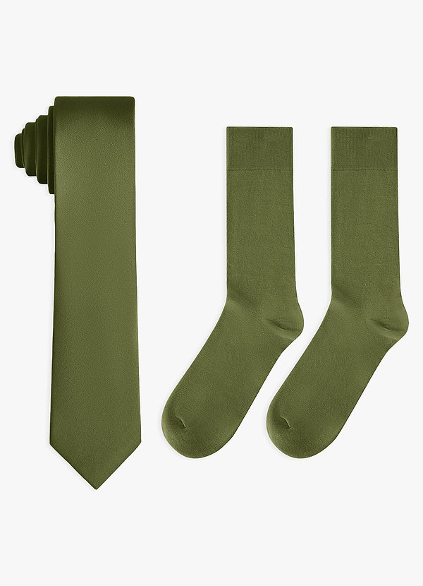 front Conjunto de corbata fina de satén elástico y calcetines de algodón a juego