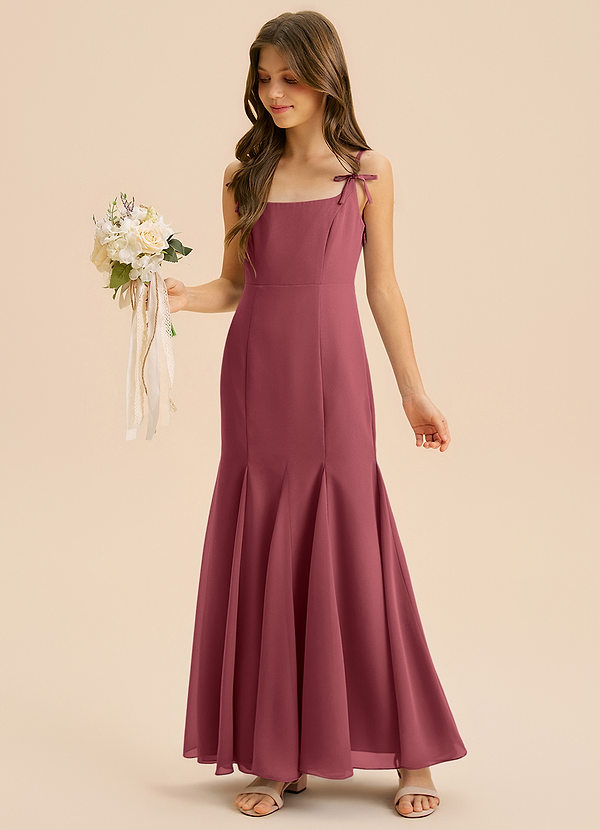 Azazie Evey Junior Abito Sirena in Chiffon Plissettato Merlot image1