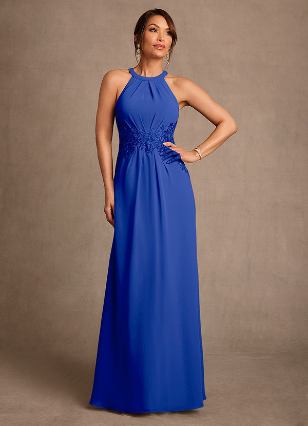 Azazie Georgie 신부의 어머니 드레스 A라인 레이스 쉬폰 플로어 길이 드레스 image1