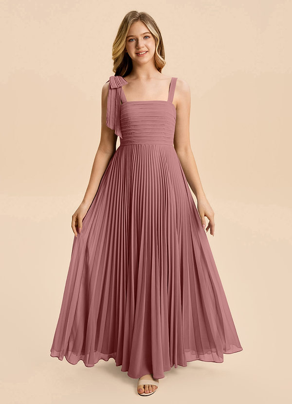 Azazie Rudy Junior Vestido de Rosa Del Desierto de Gasa de Corte en A con Plisado image1