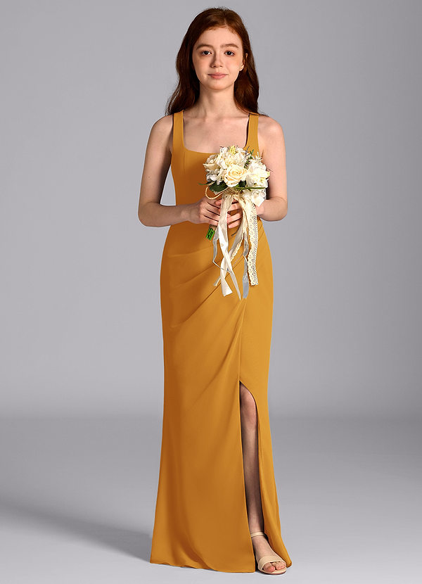 Azazie Mero Junior Meerjungfrau-Linie Plissee Chiffon Kleid Butterscotch image1