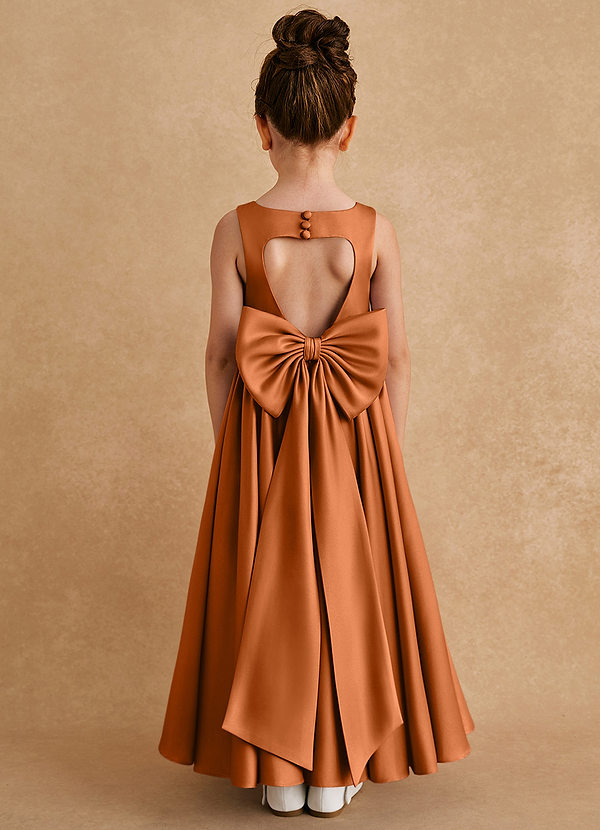 Azazie Bettie Flower Girl Dresses Copper A-Line Bow Matte Satin Dress image1