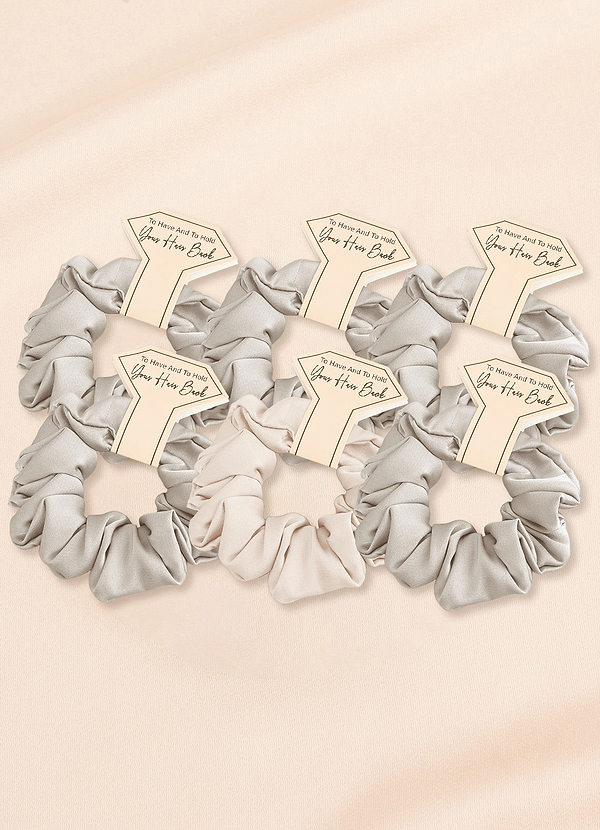 front Bijpassende Kleur Zesdelige Gemengde Kleur Bruidsmeisje Stretch Satijn Normale Maat Scrunchie Set