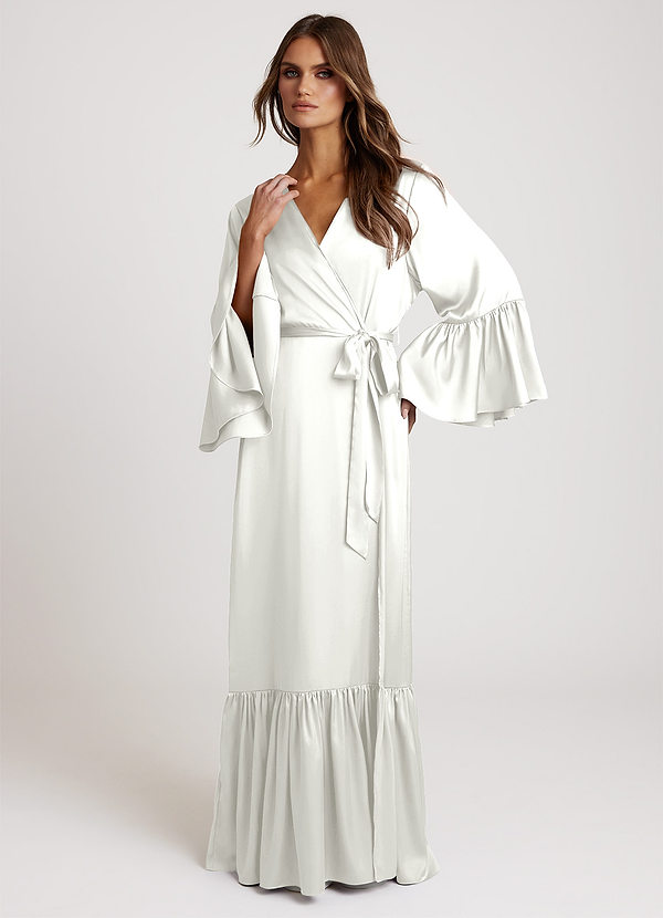 White Long Bridal Ruffle Robe Robes | Azazie CA