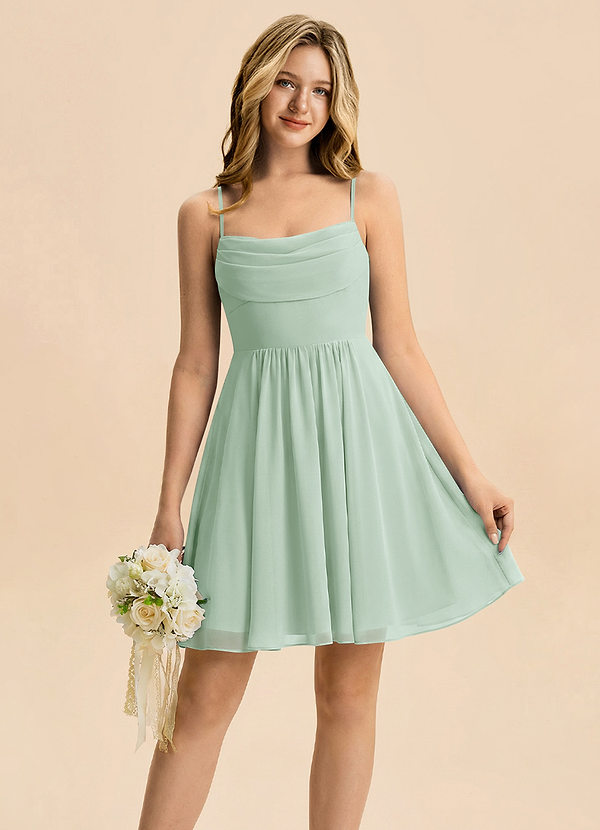 Azazie Bear Junior Agave A-Line Pleated Chiffon Dress image1