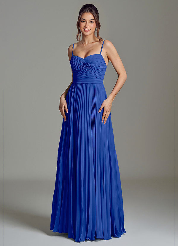 Azazie Catie Brautjungfernkleider A-Linie Herzausschnitt Chiffon Kleid Königsblau image1